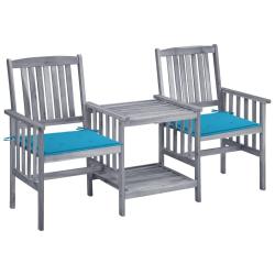 Chaises de jardin avec table &agrave; th&eacute; et coussins Acacia solide