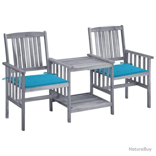 Chaises de jardin avec table � th� et coussins Acacia solide alsavelo