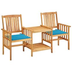 Chaises de jardin avec table &agrave; th&eacute; et coussins Acacia solide