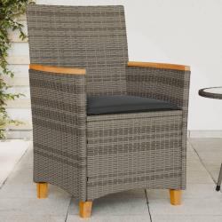 Chaises de jardin coussins lot de 2 gris r&eacute;sine tress&eacute;e et bois