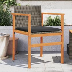 Chaises de jardin coussins lot de 2 gris r&eacute;sine tress&eacute;e et bois