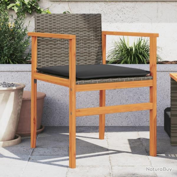 Chaises de jardin coussins lot de 2 gris r�sine tress�e et bois