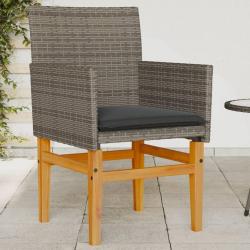 Chaises de jardin coussins lot de 2 gris r&eacute;sine tress&eacute;e et bois