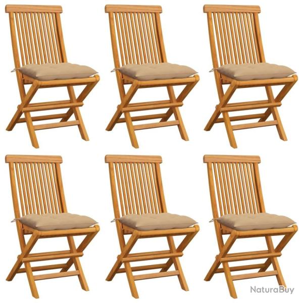 Chaises de jardin et coussins beige lot de 6 Bois teck massif alsavelo