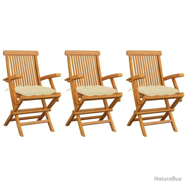 Chaises de jardin et coussins blanc cr�me lot de 3 Teck massif