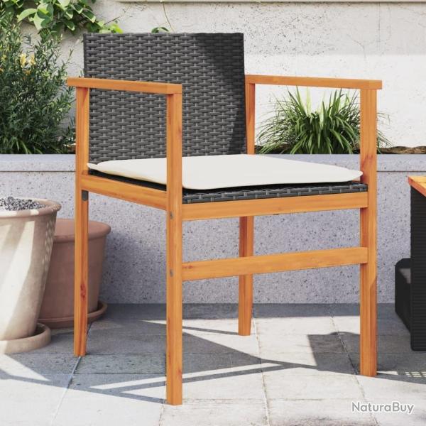 Chaises de jardin coussins lot de 2 noir r�sine tress�e et bois