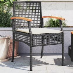 Chaises de jardin coussins lot de 2 noir r&eacute;sine tress&eacute;e acacia
