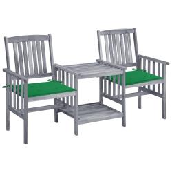 Chaises de jardin avec table &agrave; th&eacute; et coussins Acacia solide alsavelo