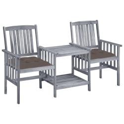 Chaises de jardin avec table &agrave; th&eacute; et coussins Acacia solide alsavelo
