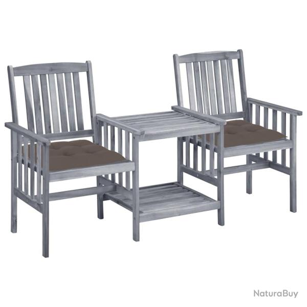 Chaises de jardin avec table � th� et coussins Acacia solide