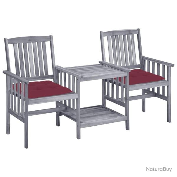 Chaises de jardin avec table � th� et coussins Acacia solide alsavelo