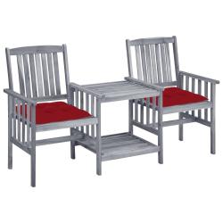 Chaises de jardin avec table &agrave; th&eacute; et coussins Acacia solide