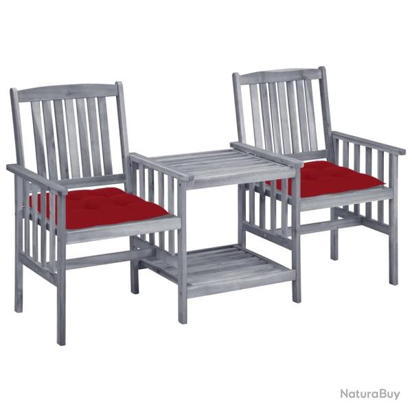 Chaises de jardin avec table � th� et coussins Acacia solide alsavelo