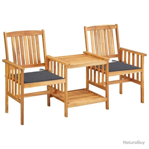 Chaises de jardin avec table � th� et coussins Acacia solide