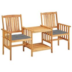Chaises de jardin avec table &agrave; th&eacute; et coussins Acacia solide