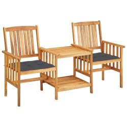 Chaises de jardin avec table &agrave; th&eacute; et coussins Acacia solide alsavelo