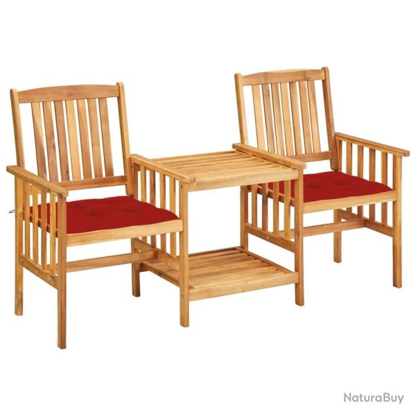 Chaises de jardin avec table � th� et coussins Acacia solide alsavelo