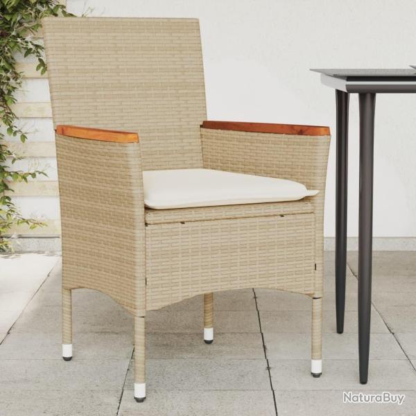 Chaises de jardin avec coussins lot de 2 beige r�sine tress�e