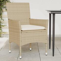 Chaises de jardin avec coussins lot de 2 beige r&eacute;sine tress&eacute;e