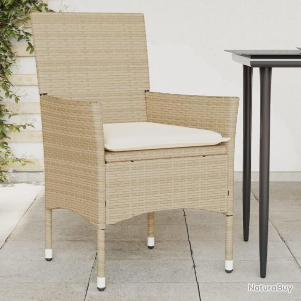 Chaises de jardin avec coussins lot de 2 beige rsine tresse alsavelo