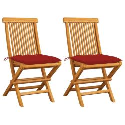 Chaises de jardin et coussins rouge lot de 2 Bois teck massif alsavelo