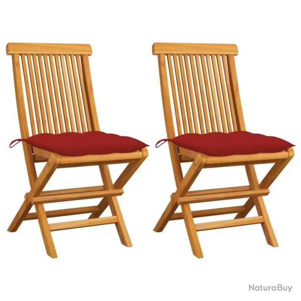 Chaises de jardin et coussins rouge lot de 2 Bois teck massif alsavelo