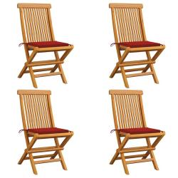 Chaises de jardin et coussins rouge lot de 4 Bois teck massif alsavelo