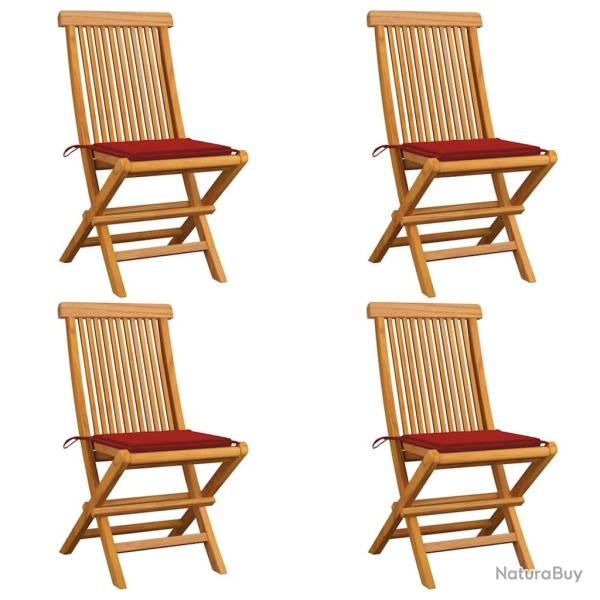 Chaises de jardin et coussins rouge lot de 4 Bois teck massif alsavelo