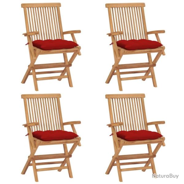 Chaises de jardin et coussins rouge lot de 4 Bois teck massif