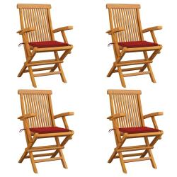 Chaises de jardin et coussins rouge lot de 4 Bois teck massif alsavelo