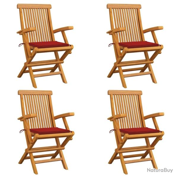 Chaises de jardin et coussins rouge lot de 4 Bois teck massif alsavelo