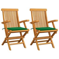 Chaises de jardin et coussins vert lot de 2 Bois de teck massif alsavelo