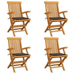 Chaises de jardin et coussins taupe lot de 4 Bois teck massif