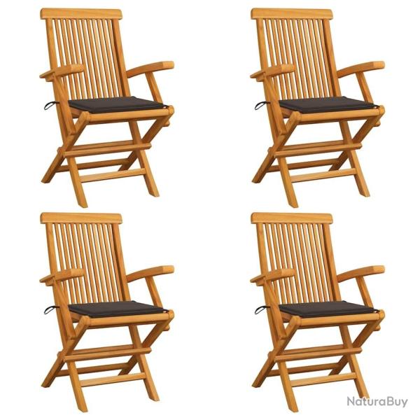 Chaises de jardin et coussins taupe lot de 4 Bois teck massif