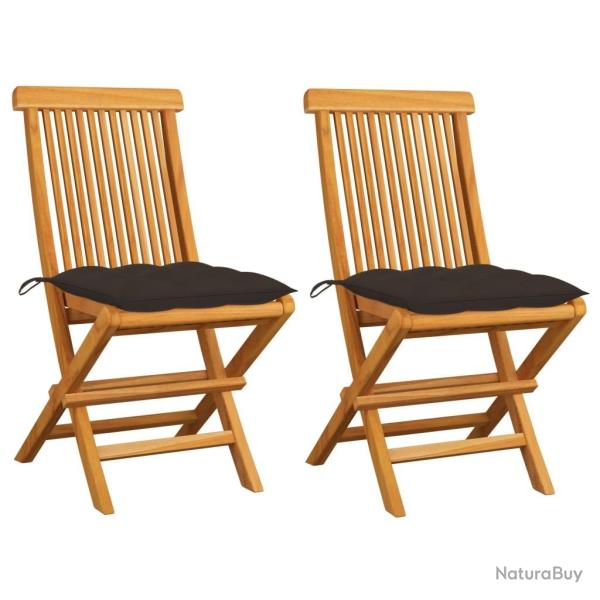 Chaises de jardin et coussins taupe lot de 2 Bois teck massif