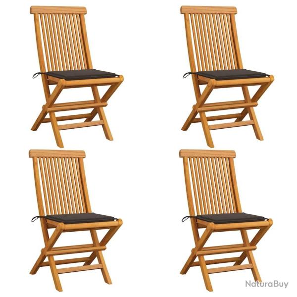 Chaises de jardin et coussins taupe lot de 4 Bois teck massif