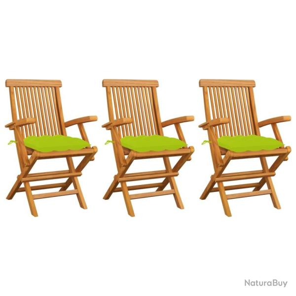 Chaises de jardin avec coussins vert vif lot de 3 Bois de teck alsavelo