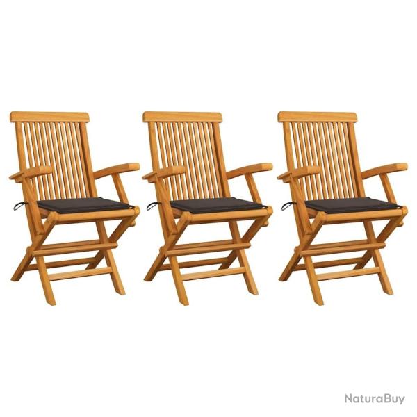 Chaises de jardin avec coussins taupe lot de 3 Bois teck massif alsavelo