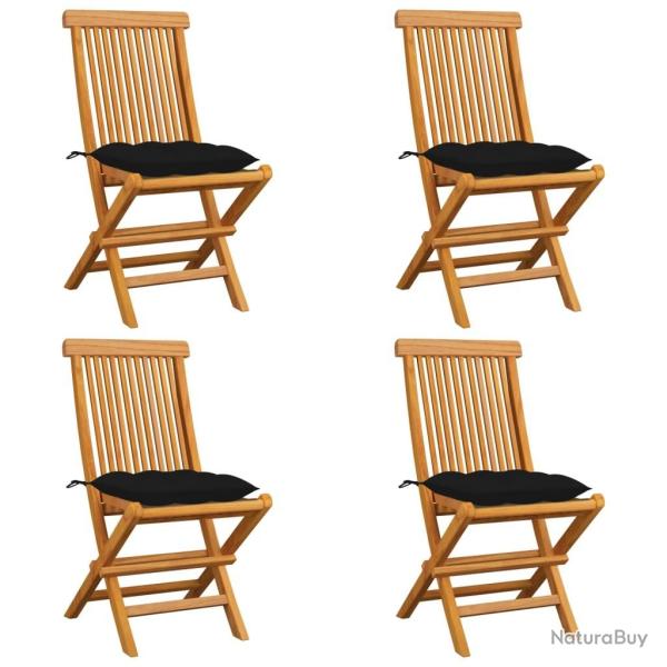 Chaises de jardin et coussins noir lot de 4 Bois de teck massif