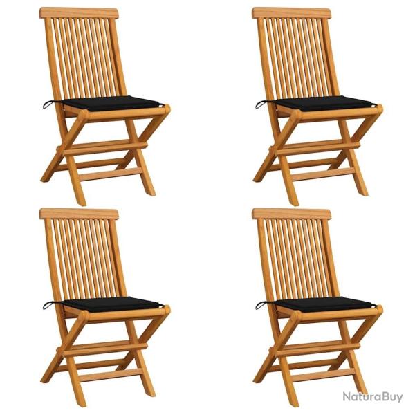 Chaises de jardin et coussins noir lot de 4 Bois de teck massif alsavelo