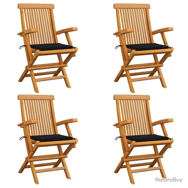 Chaises de jardin et coussins noir lot de 4 Bois de teck massif alsavelo