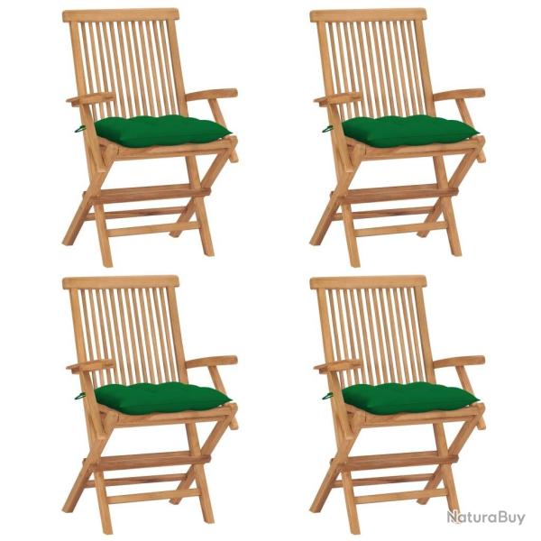 Chaises de jardin et coussins vert lot de 4 Bois de teck massif alsavelo