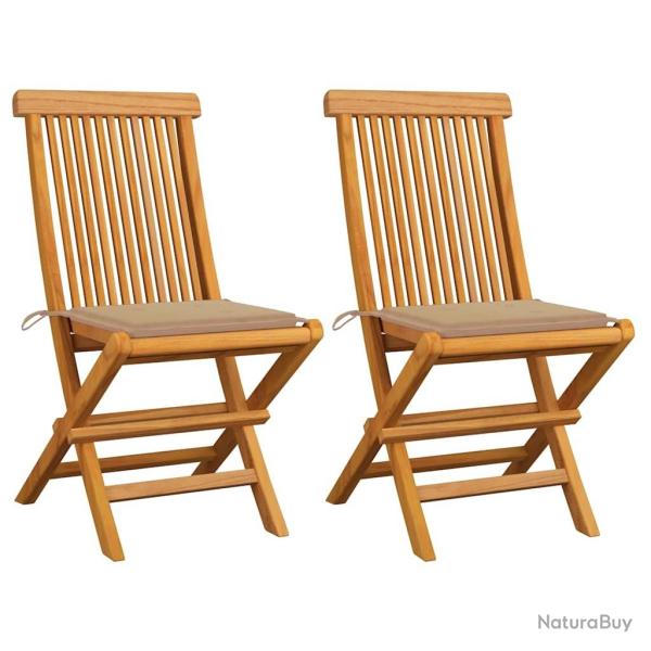 Chaises de jardin et coussins beige lot de 2 Bois teck massif alsavelo