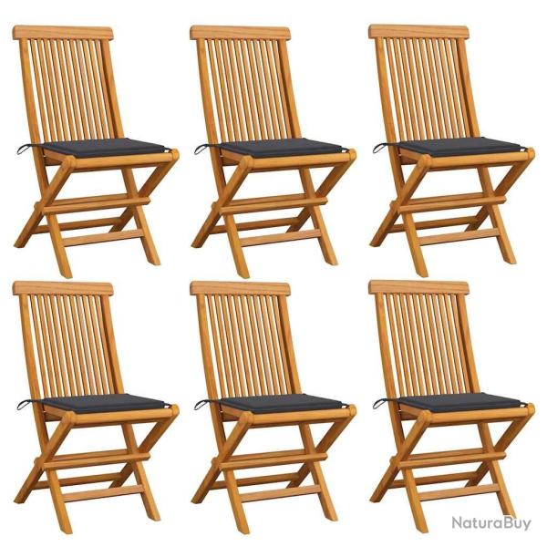 Chaises de jardin et coussins anthracite lot de 6 Bois de teck alsavelo