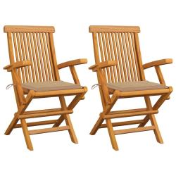 Chaises de jardin et coussins beige lot de 2 Bois teck massif alsavelo