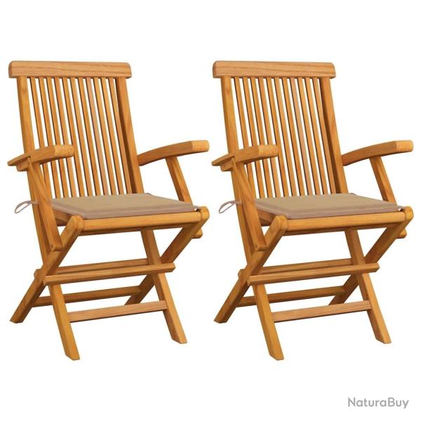 Chaises de jardin et coussins beige lot de 2 Bois teck massif alsavelo