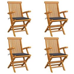 Chaises de jardin et coussins anthracite lot de 4 Bois de teck
