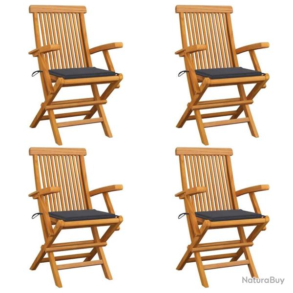 Chaises de jardin et coussins anthracite lot de 4 Bois de teck