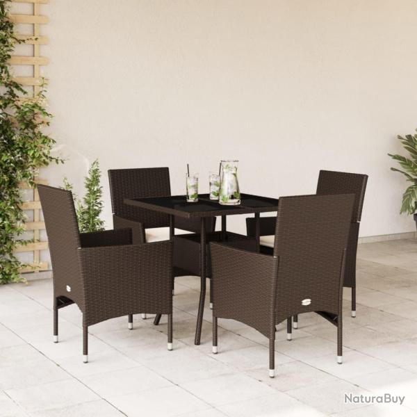 Ensemble � manger de jardin et coussins 5pcs marron rotin verre alsavelo