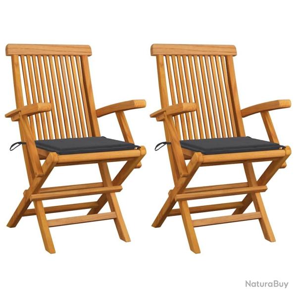 Chaises de jardin et coussins anthracite lot de 2 Bois de teck alsavelo